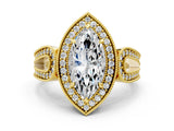 Yellow gold Marquise Halo Split Shank Milgrain Diamond Ring_26