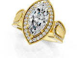 Yellow gold Marquise Halo Split Shank Milgrain Diamond Ring_27