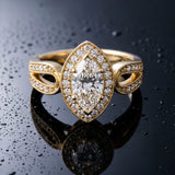 Yellow gold Marquise Halo Split Shank Milgrain Diamond Ring_9