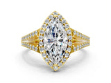 Yellow gold Marquise Halo Split Shank Pave Diamond Ring with Four-Prong Setting_48