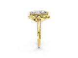 Yellow gold Marquise Halo Split Shank Pave Diamond Ring with Petal Prong Setting_23
