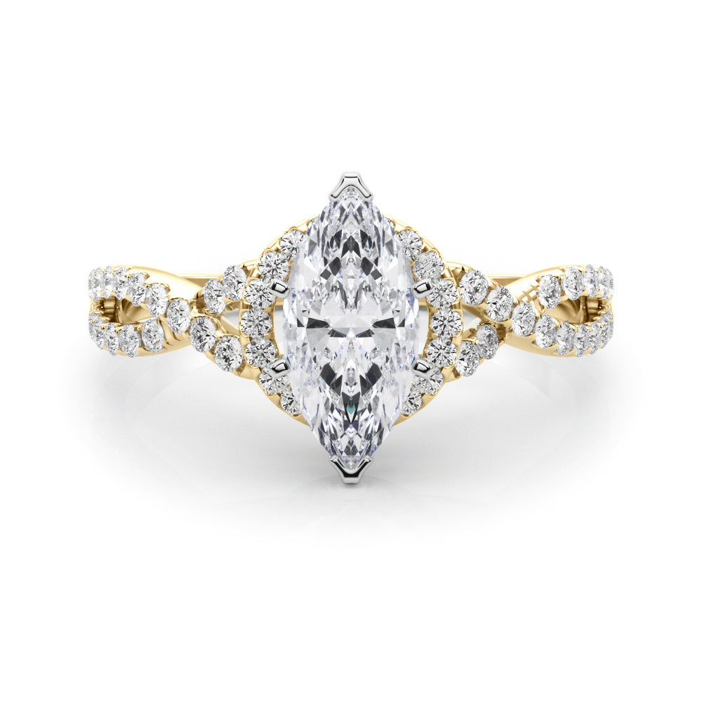 Yellow gold Marquise Halo Twist Band Solitaire Prong Setting Ring 1