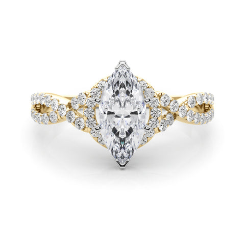 Yellow gold Marquise Halo Twist Band Solitaire Prong Setting Ring 1