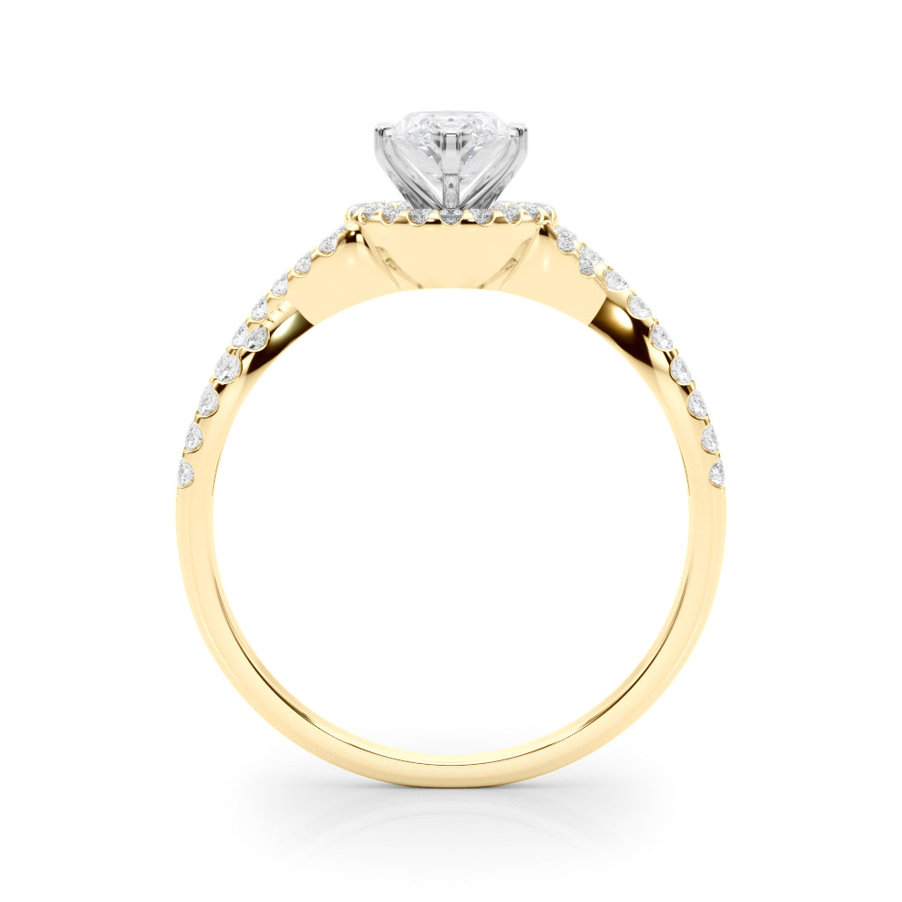 Yellow gold Marquise Halo Twist Band Solitaire Prong Setting Ring 2
