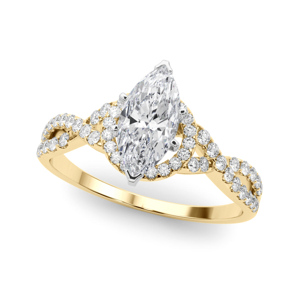 Yellow gold Marquise Halo Twist Band Solitaire Prong Setting Ring