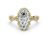 Yellow gold Marquise Halo Twist Band Solitaire Ring with Six-Prong Setting_33