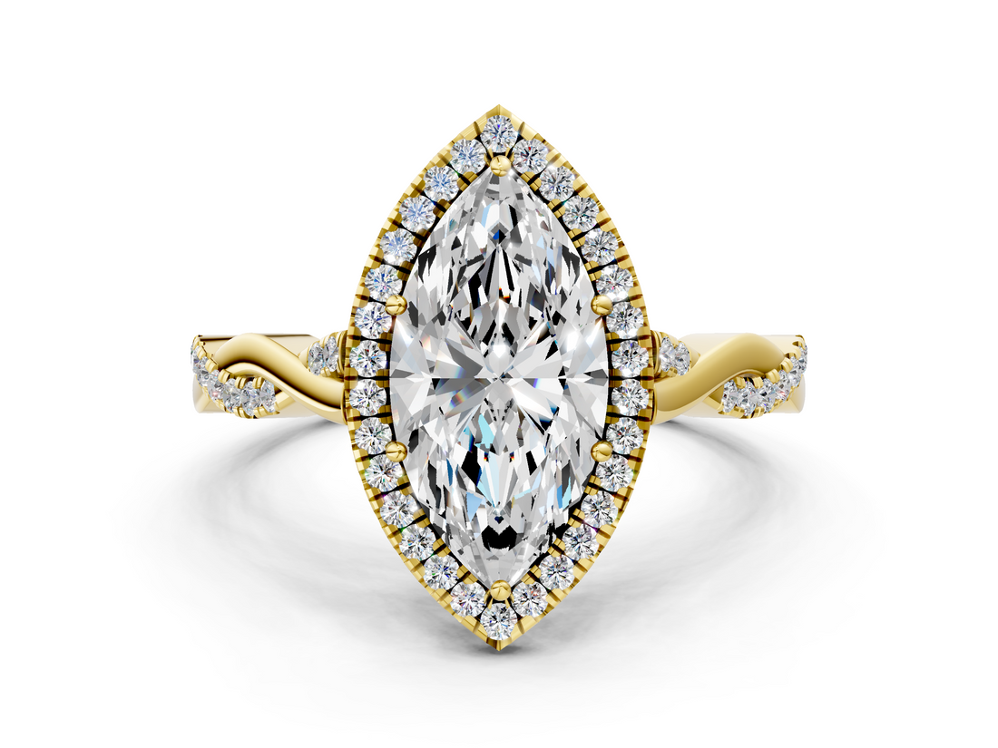 Yellow gold Marquise Halo Twist Band Solitaire Ring_19