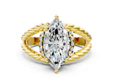 Yellow gold Marquise Halo Twisted Band Four-Prong Ring_45