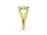 Yellow gold Marquise Halo Twisted Band Four-Prong Ring_47