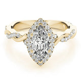 Yellow gold Marquise Halo Twisted Band Prong Setting Ring 1