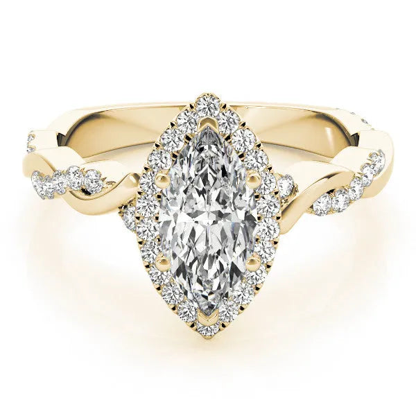 Yellow gold Marquise Halo Twisted Band Prong Setting Ring