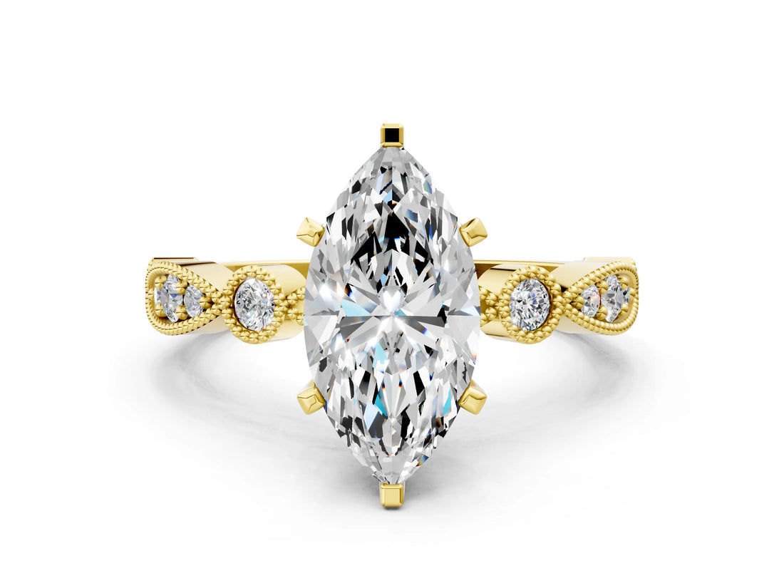 Yellow gold Marquise Milgrain Bezel Diamond Engagement Ring with Solitaire Prong Setting_200