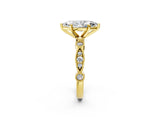 Yellow gold Marquise Milgrain Bezel Diamond Engagement Ring with Solitaire Prong Setting_202