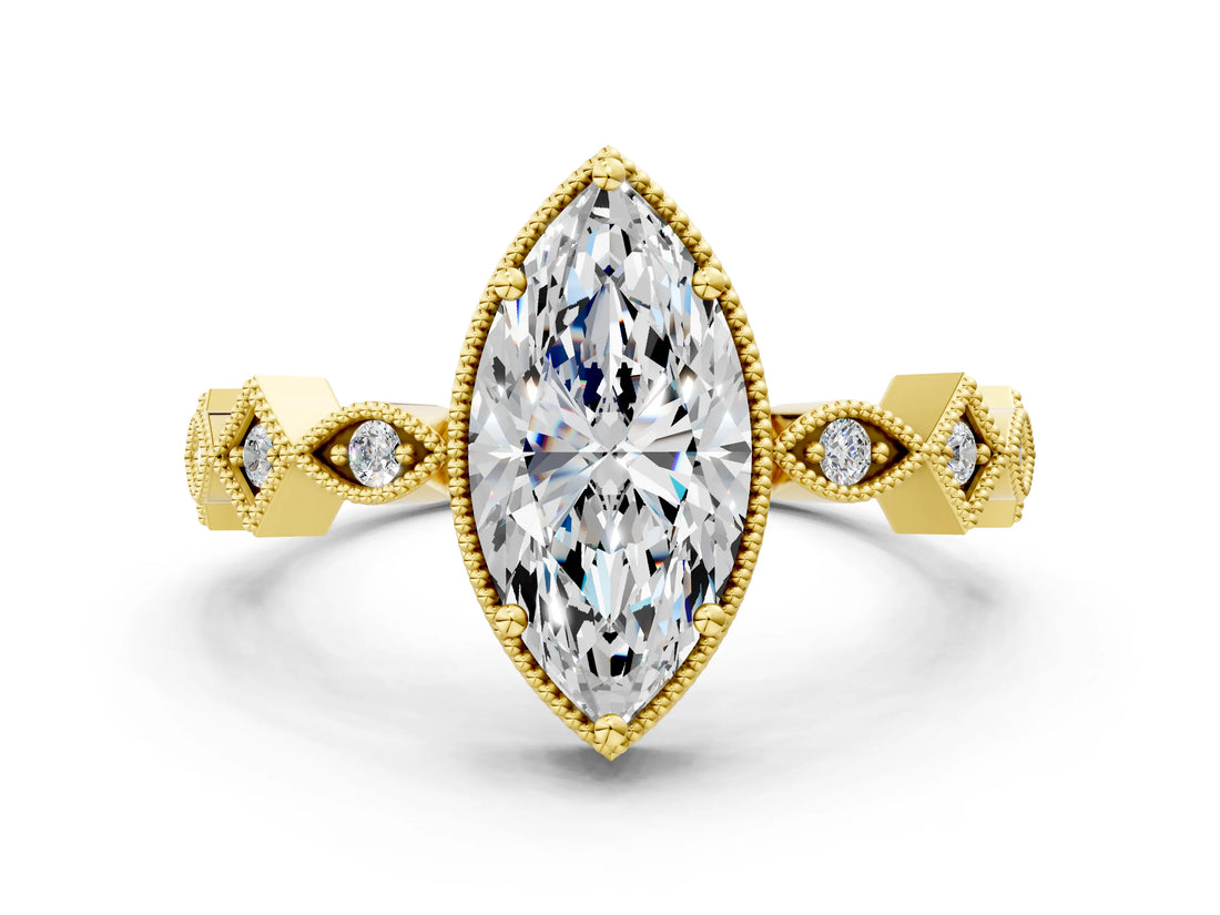 Yellow gold Marquise Milgrain Marquise Diamond Twist Band Ring_39