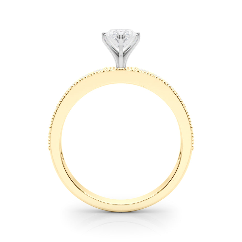 Yellow gold Marquise Milgrain Pave Diamond Engagement Ring with Four-Prong Setting 2