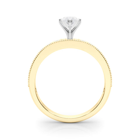 Yellow gold Marquise Milgrain Pave Diamond Engagement Ring with Four-Prong Setting 2