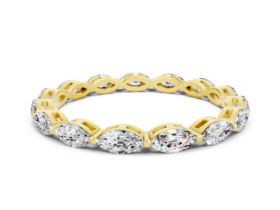 Yellow gold Marquise Moissanite Eternity Band with U-Prong Setting_12