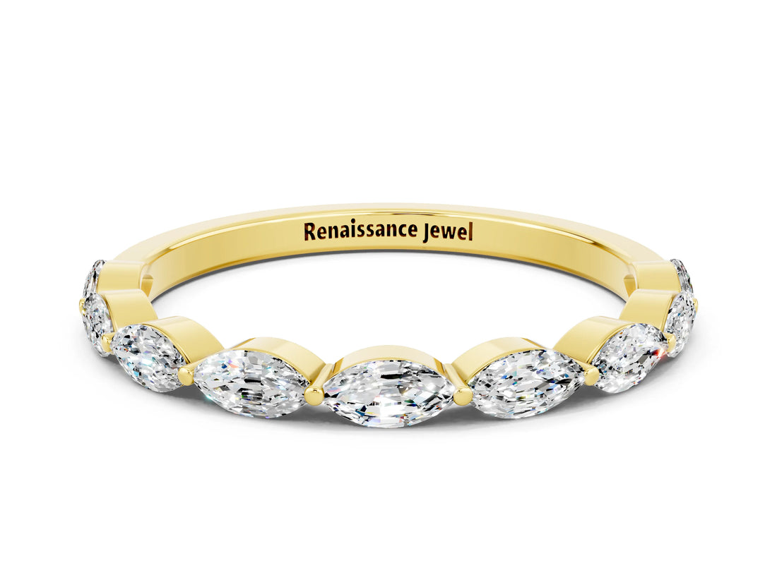 Yellow gold Marquise Moissanite Half Eternity Band with Prong Setting_28