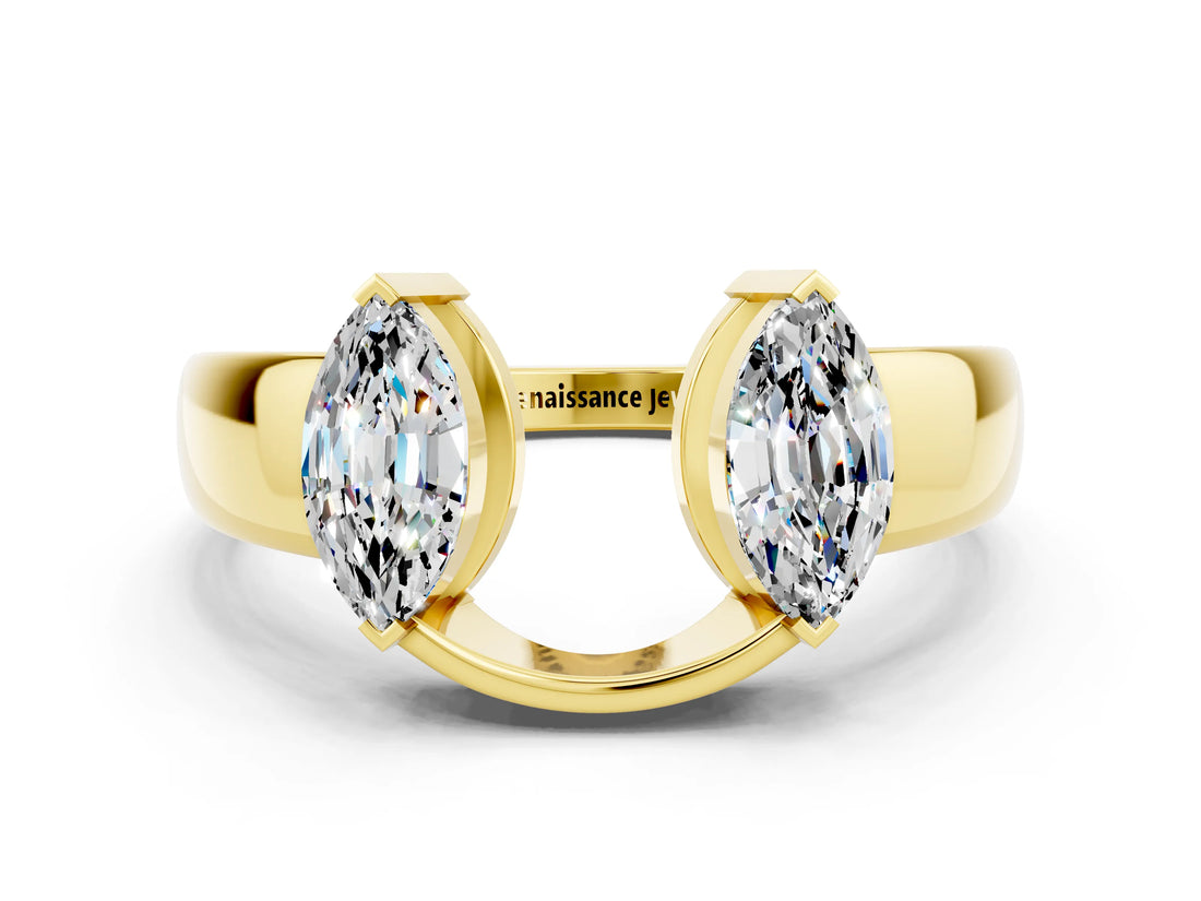 Yellow gold Marquise Moissanite Open Band Ring with Tension Setting_6