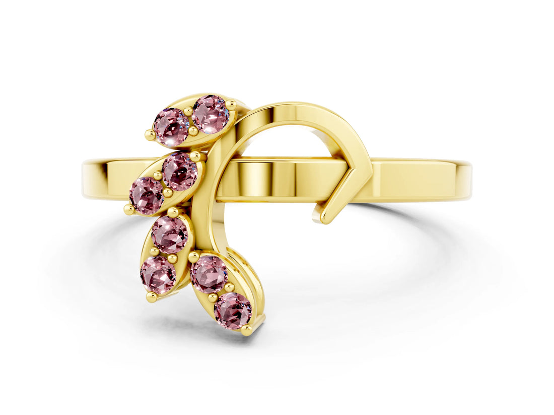 Yellow gold Marquise Morganite Cluster Bypass Ring with Prong Setting_6
