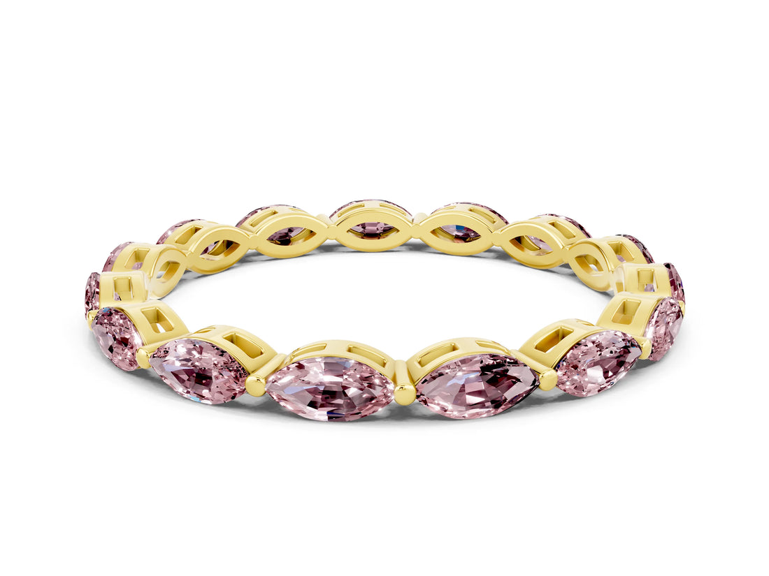 Yellow gold Marquise Morganite Eternity Band with U-Prong Setting_12