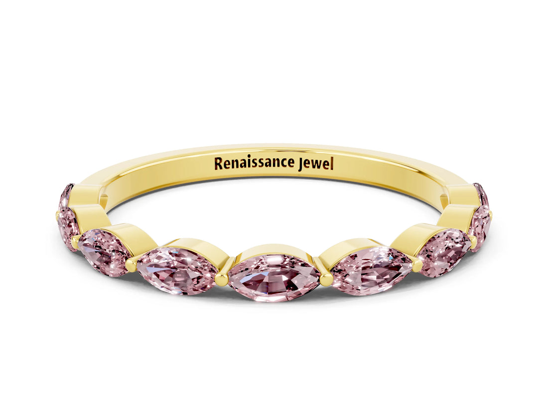Yellow gold Marquise Morganite Prong Set Half-Eternity Band_6