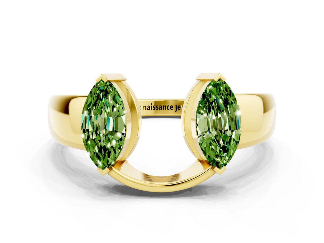 Yellow gold Marquise Peridot Open Band Ring with Tension Setting_6