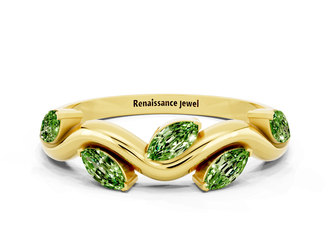 Yellow gold Marquise Peridot Twisted Band with Prong Setting_6