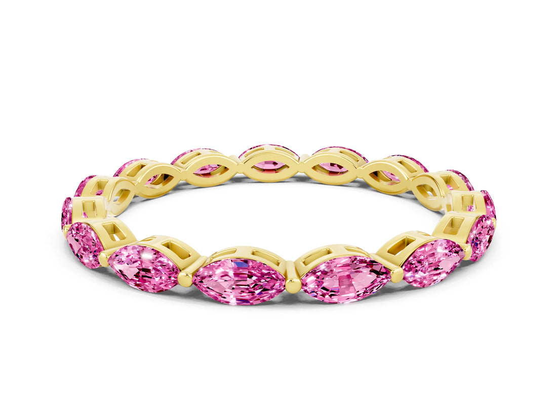 Yellow gold Marquise Pink Sapphire Eternity Band with U-Prong Setting_72