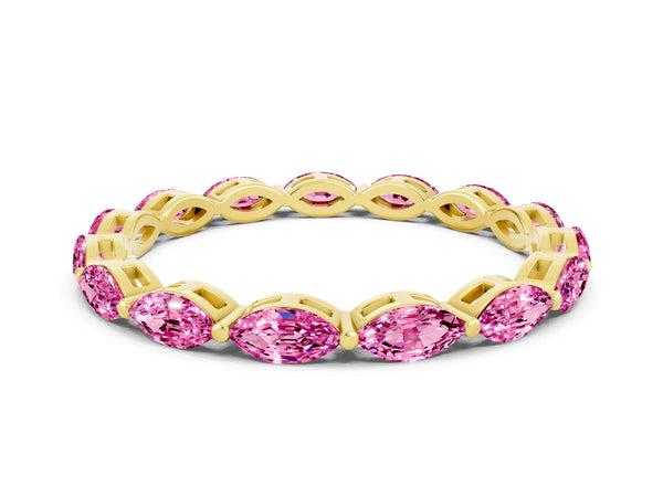 Yellow Gold Marquise Lab-Grown Pink Sapphire Shared Prong Full Eternity Wedding Band