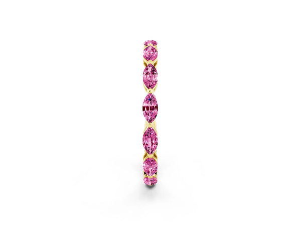 Yellow Gold Marquise Lab-Grown Pink Sapphire Shared Prong Full Eternity Wedding Band