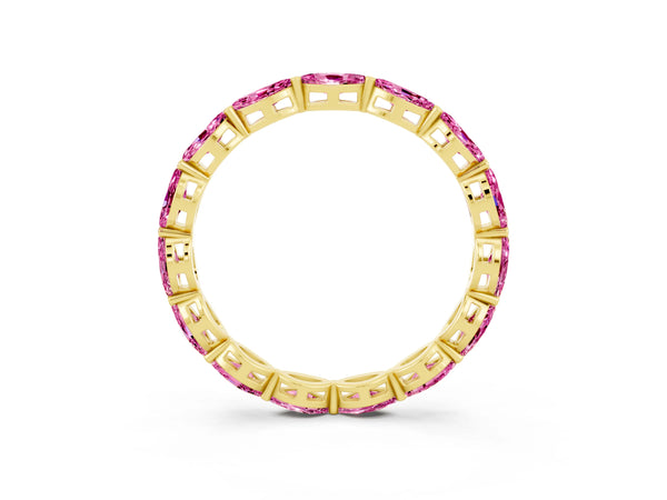 Yellow Gold Marquise Lab-Grown Pink Sapphire Shared Prong Full Eternity Wedding Band