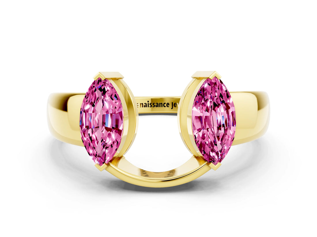 Yellow gold Marquise Pink Sapphire Open Band Ring with Tension Setting_18