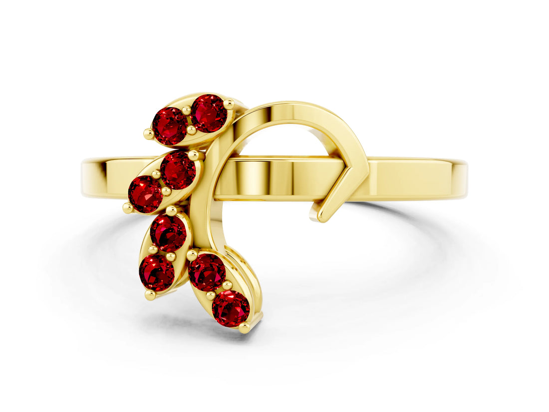 Yellow gold Marquise Ruby Cluster Bypass Ring with Prong Setting_6