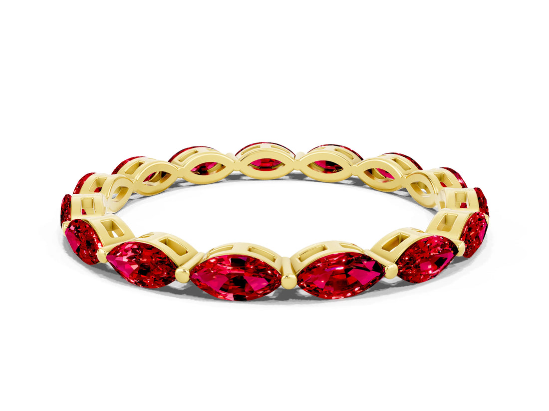 Yellow gold Marquise Ruby Eternity Band with U-Prong Setting_12