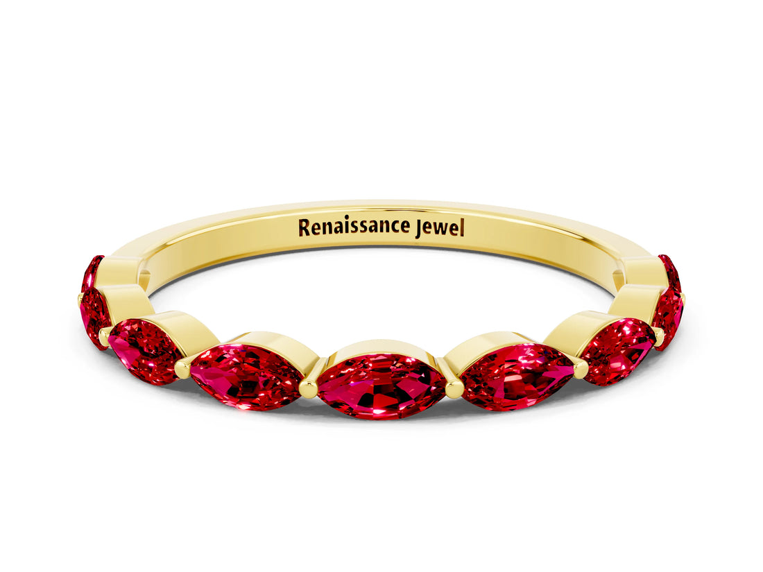 Yellow gold Marquise Ruby Prong Set Half-Eternity Band_6
