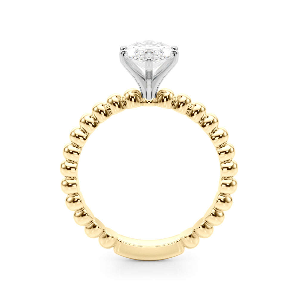 Yellow gold Marquise Solitaire Beaded Band Prong Setting Ring 2