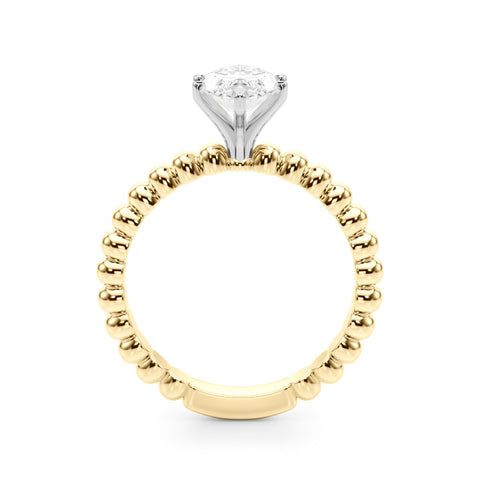 Yellow gold Marquise Solitaire Beaded Band Prong Setting Ring 2