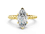 Yellow gold Marquise Solitaire Beaded Band Prong Setting Ring