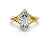 Yellow gold Marquise Solitaire Beaded Band Six-Prong Setting_4