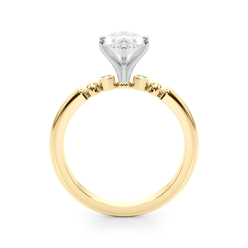 Yellow gold Marquise Solitaire Beaded Band with Four-Prong Setting 2