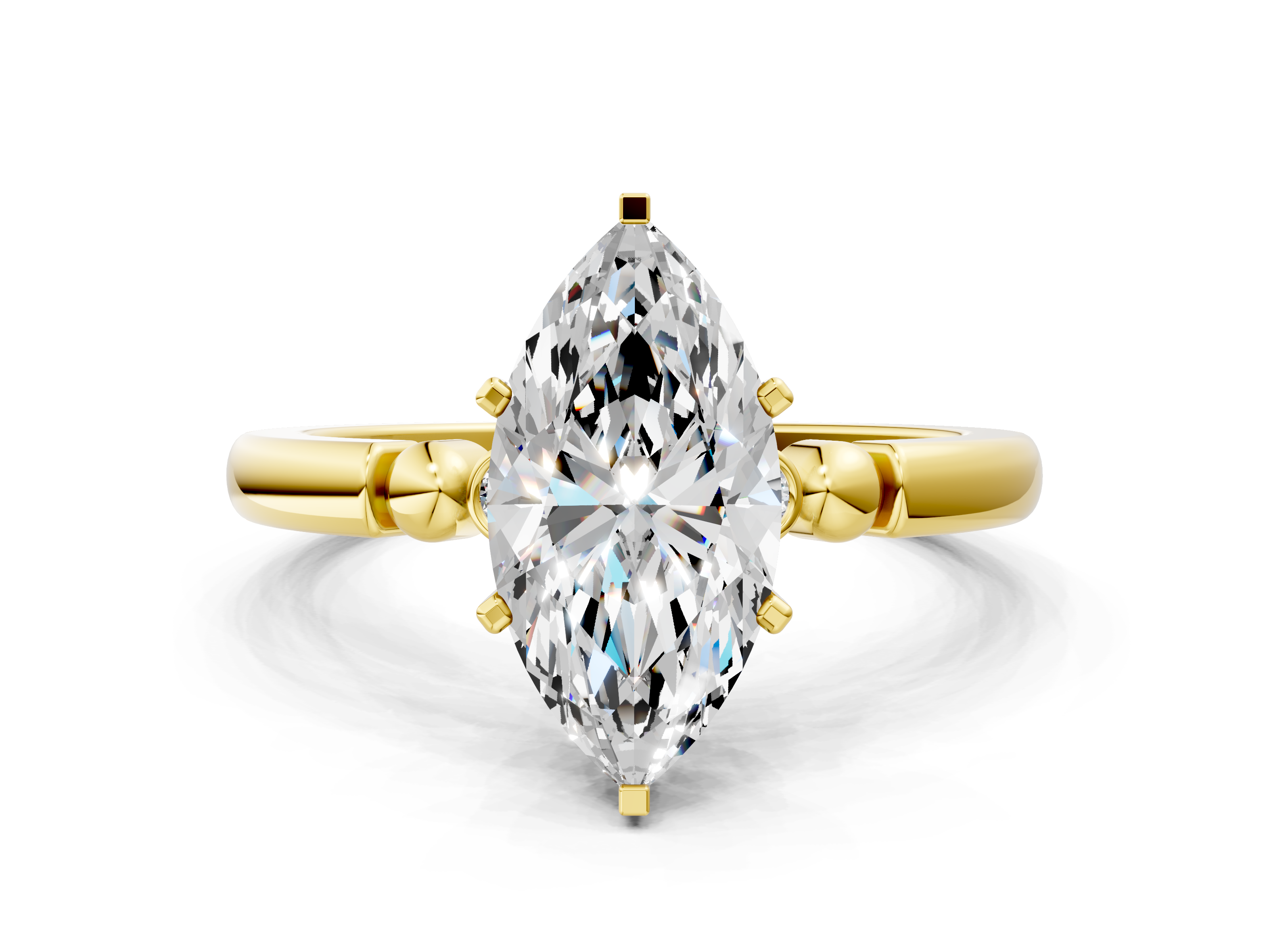 Yellow gold Marquise Solitaire Beaded Band with Four-Prong Setting_74