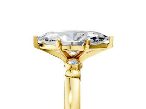 Yellow gold Marquise Solitaire Beaded Band with Four-Prong Setting_79