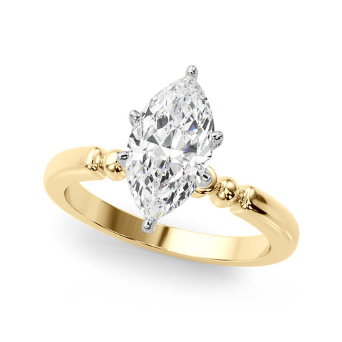 Yellow gold Marquise Solitaire Beaded Band with Four-Prong Setting