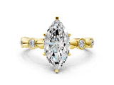 Yellow gold Marquise Solitaire Bezel-Set Diamond Ring with Beaded Band and Four-Prong Setting_55