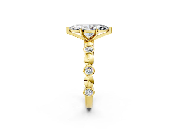 Yellow Gold Marquise Engagement Ring Setting with Bezel Station Beaded Band