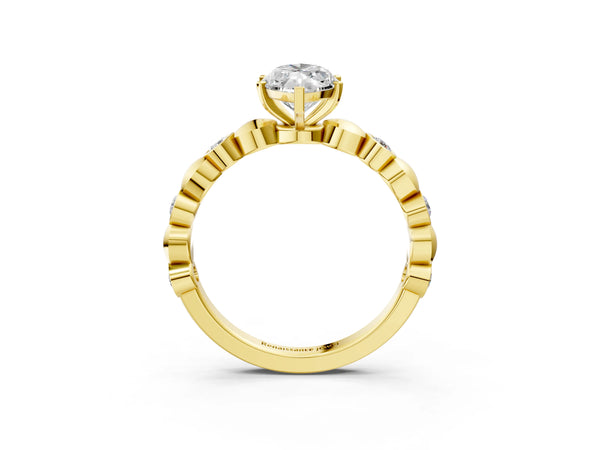 Yellow Gold Marquise Engagement Ring Setting with Bezel Station Beaded Band