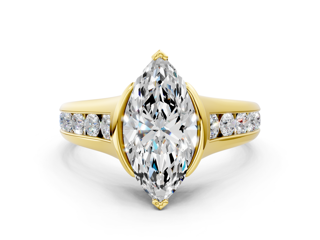 Yellow gold Marquise Solitaire Bezel-Set Diamond Ring with Channel-Set Band_41