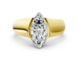 Yellow gold Marquise Solitaire Bezel Set Diamond Ring with Wide Band_3