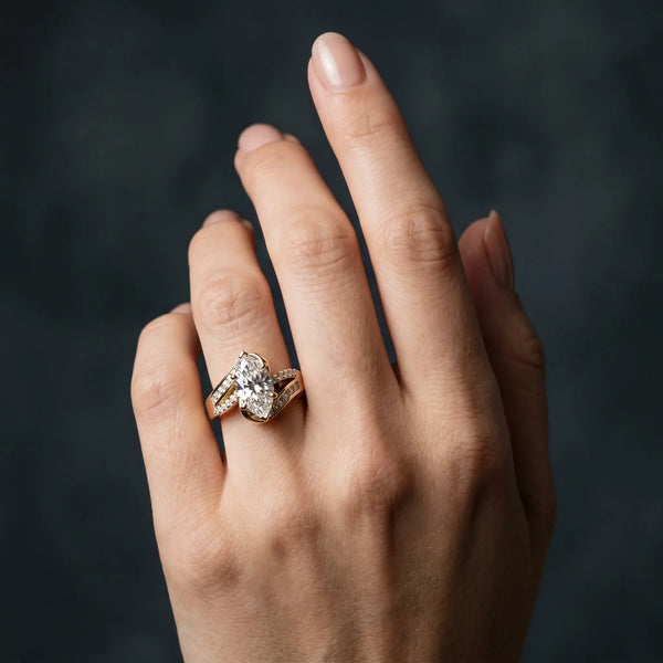 Yellow gold Marquise Solitaire Bypass Diamond Engagement Ring with Channel-Set Band and Four-Prong Setting